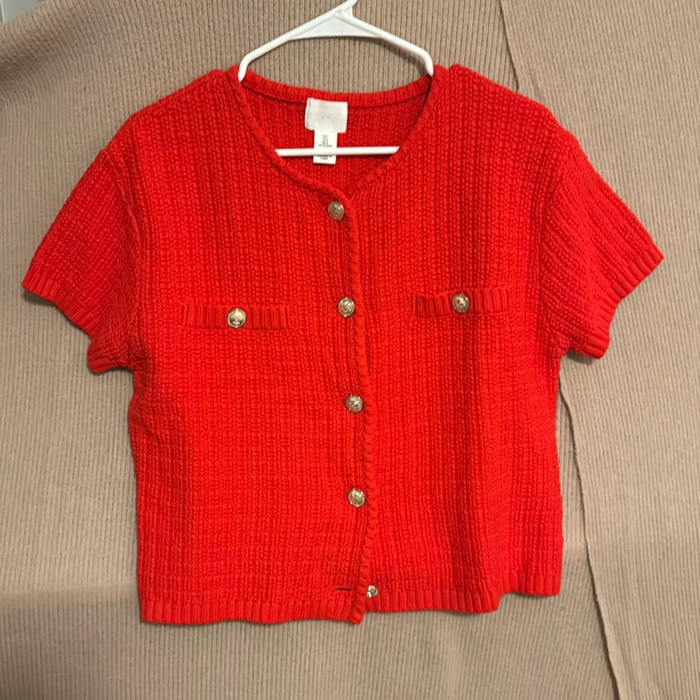 H&M textured SS Cardigan, Red, US sz L, women’s
